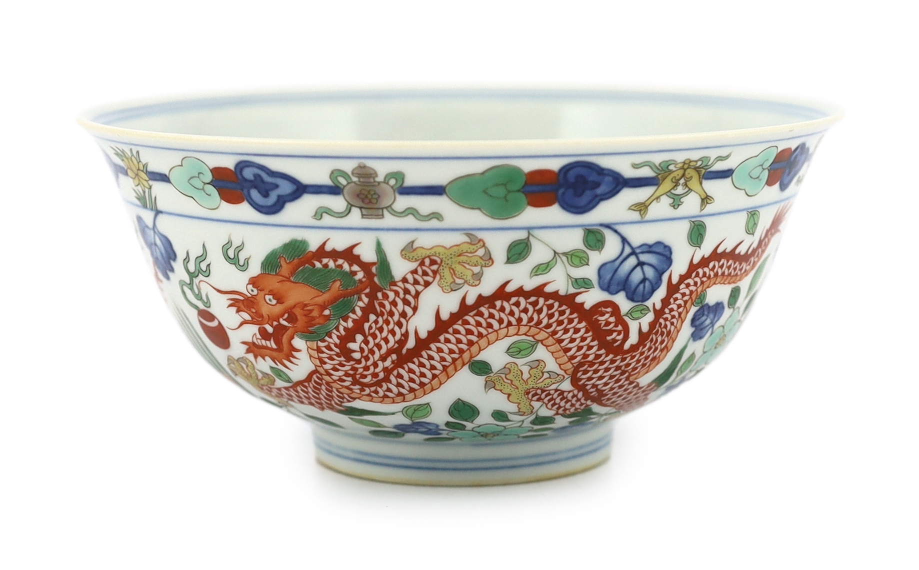 A Chinese wucai ‘dragon and phoenix’ bowl, Qianlong mark and possibly of the period
